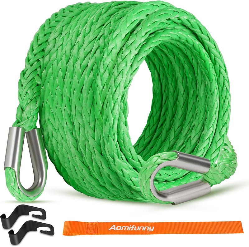 Aomifunny Synthetic Winch Rope Extension, 3/8Inch x 50Ft 26500 Lbs Winch Extension Cable Replacement Tow Ropes Line for Off Road Vehicle ATV UTV Truck SUV Jeep (Green) - Image 1